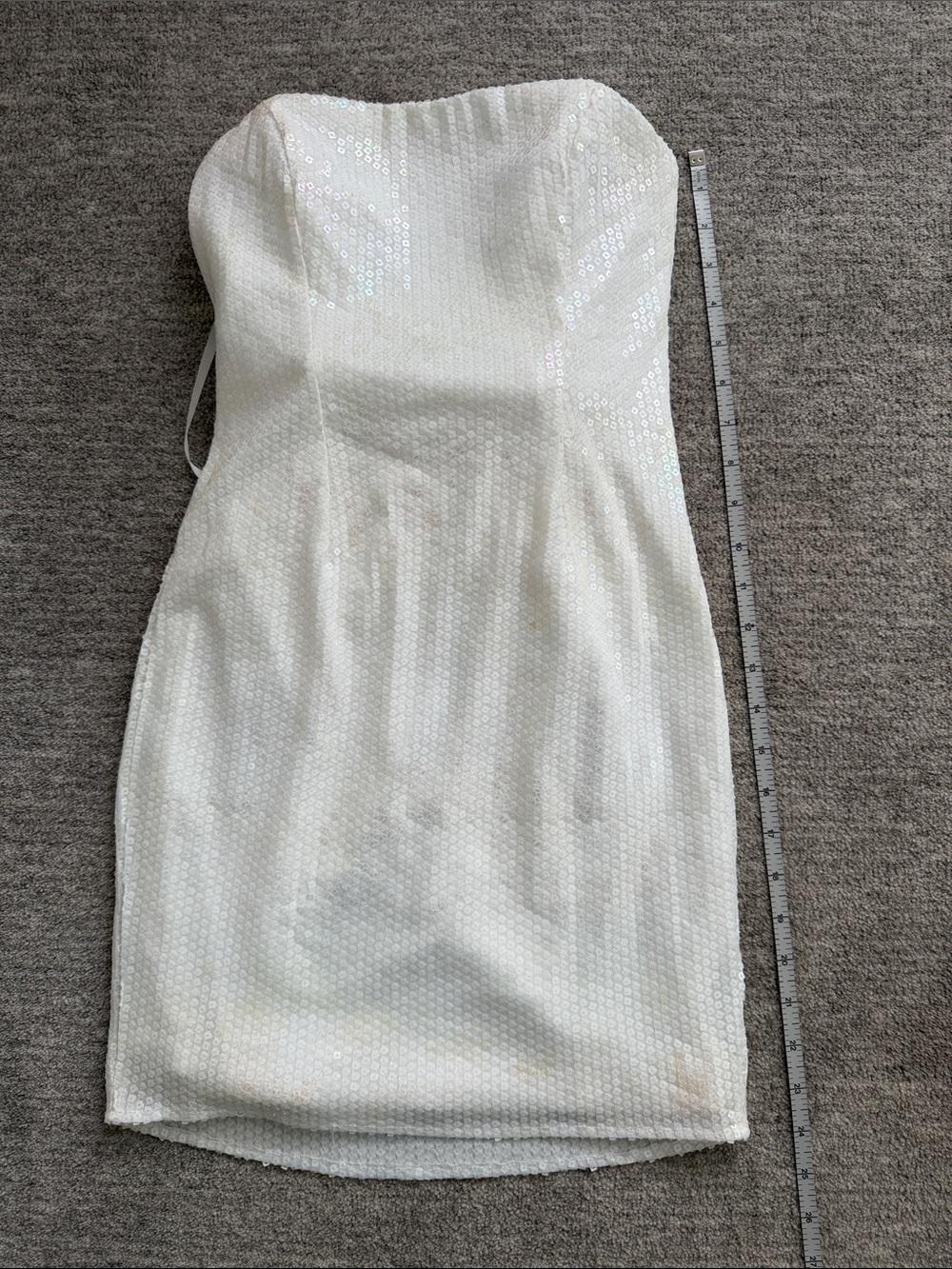 American Threads White Strapless Sequin Bodycon Dress with Bow